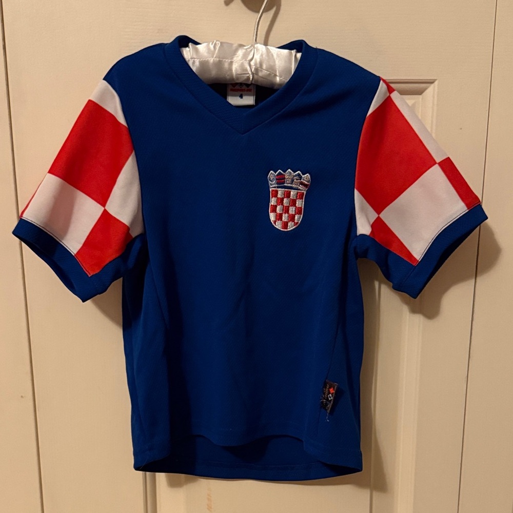 Youth Blue and Red Checkered Croatia  Soccer Jersey